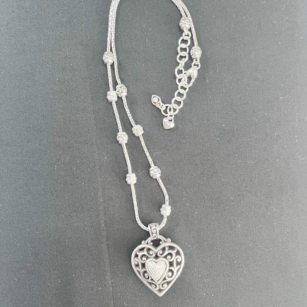 Brighton Reno Heart Pendant Necklace Quality Crystals 18"-20" Chain Reversible - Picture 5 of 6